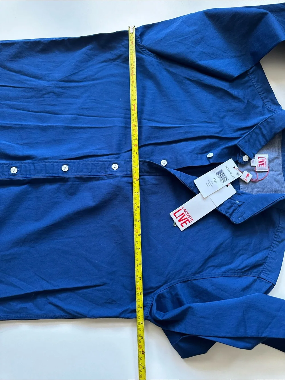 Lacoste L!VE Inkwell Blue Cotton Long Sleeve Button Down Shirt NWT 42 L Slim